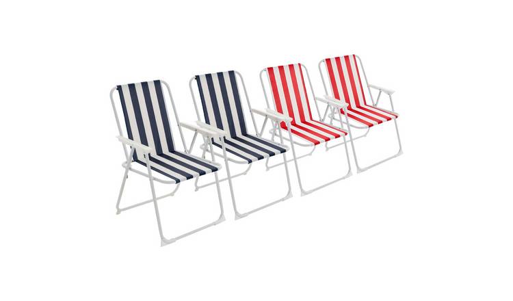 Harbour Housewares Folding Metal Beach Chairs - Blue/Red Stripe - Pack of 4