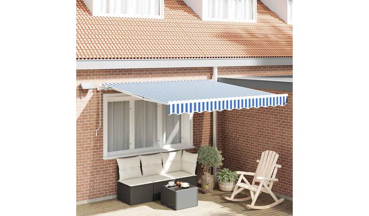 Walplus Manual Aluminium Awning - Blue and White - 350 x 250 x 165 cm
