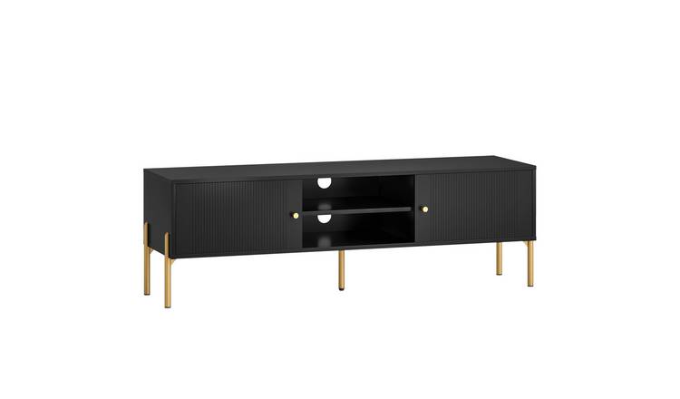 HOMCOM Modern Fluted TV Stand Cabinet with 2 Open Shelves - Black