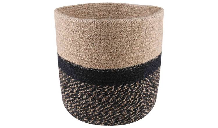 Walplus Pack of 2 Jute Plant Pot - Natural and Black - 21 x 21 cm