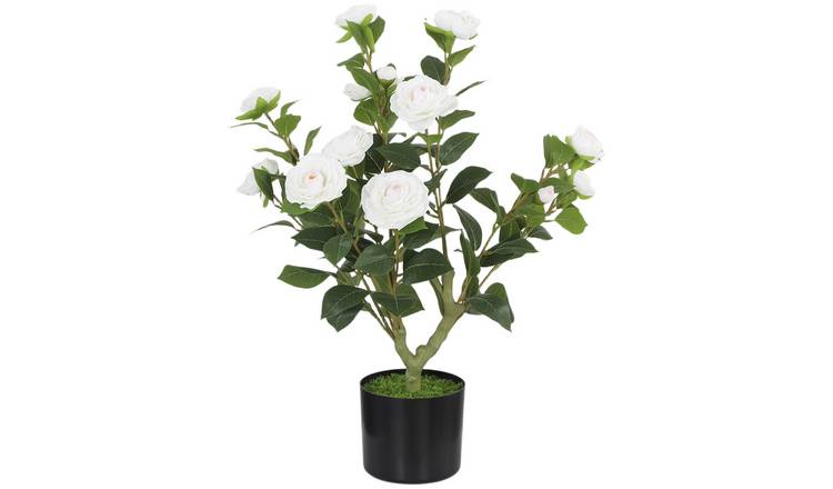 HOMCOM Artificial Camellia Flower Plant in Pot - White