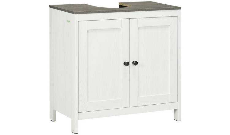 kleankin Modern Bathroom Sink Cabinet with Adjustable Shelf - White