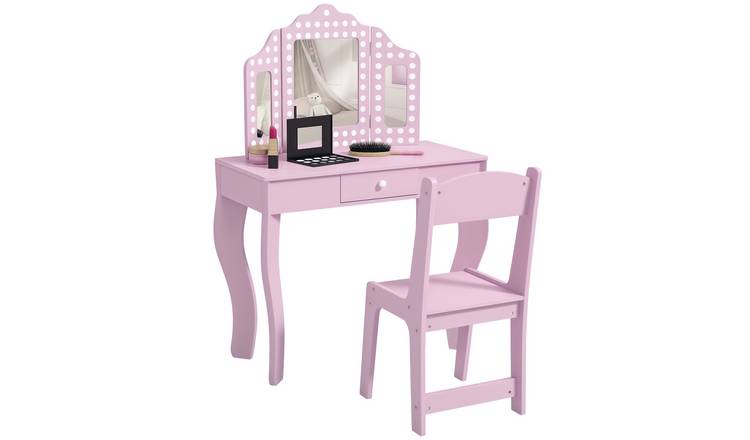 AIYAPLAY 2 Piece TriFold Mirror Drawer Vanity Set - Pink