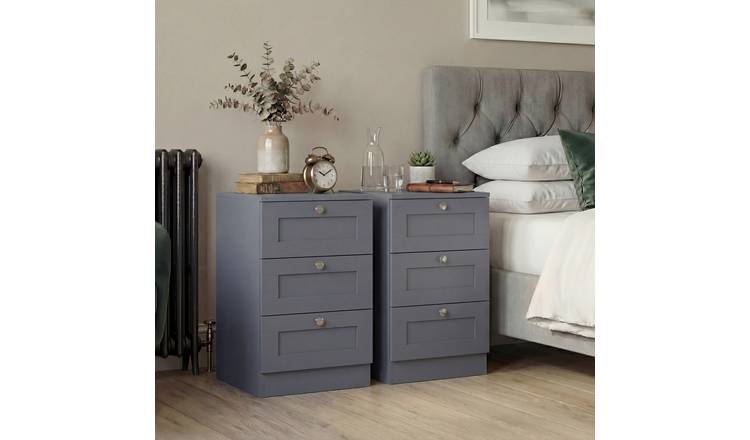 Vida Designs Altino 3 Drawer Bedside Chest Set Of 2 - Grey