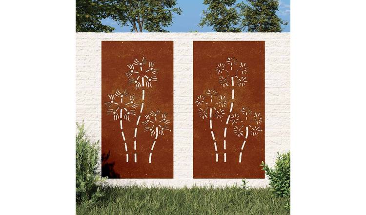 Walplus Set of 2 Flower Design Garden Wall Decorations - Rusty - 105 x 55 cm