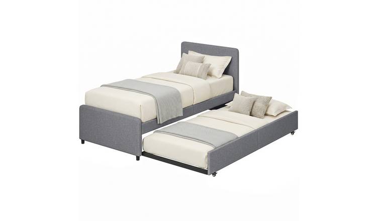 HOMCOM 3FT Upholstered Pull Out Trundle Single Bed Frame - Dark Grey