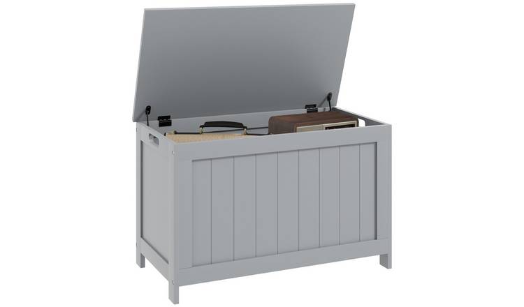 HOMCOM Wooden Fluted Lift Top Storage Chest - Grey
