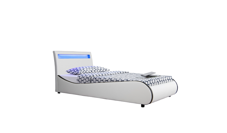 Slumberworks Orion Faux Leather LED Single Bed Frame with Mattress – White