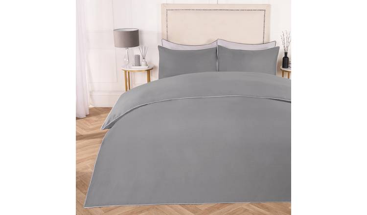 OHS Piped Edge Bedding Set Soft Duvet Cover Set Grey/White - King