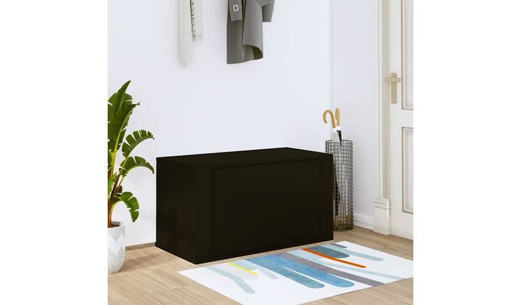 Walplus Engineered Wood Wall Shoe Cabinet - Black - 70 x 35 x 38 cm