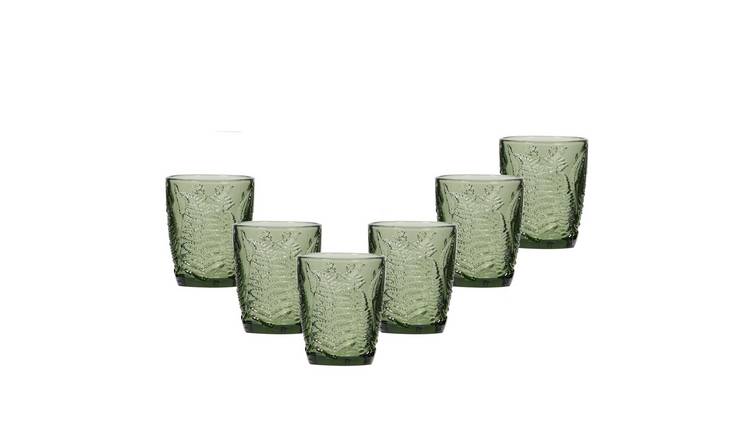 Dibor Set of 6 Green Leaf 260ml Glass Tumblers - Green