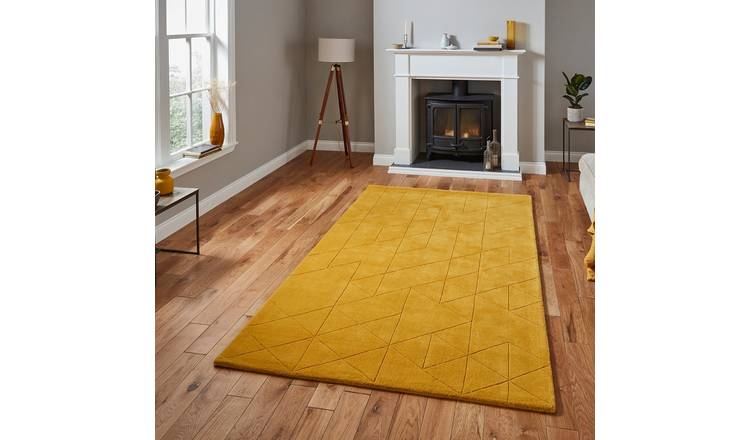 Mega Flooring Yellow Modern Chequered Rug - 120 x 170cm