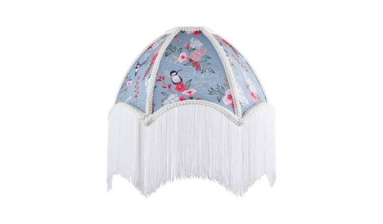 Happy Homewares 1920s Vintage Duck Egg with Flowers and Birds Lampshade - 35cm