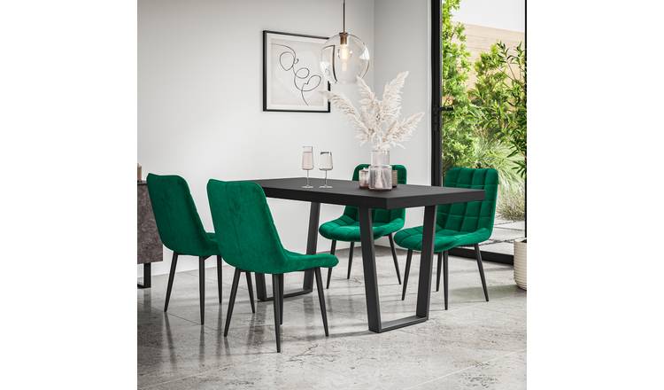 Furniture Online Aria Nova Black Top Dining Table & 4 Green Chairs