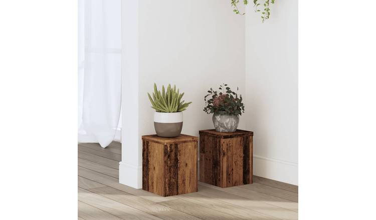 Walplus Pack of 2 Engineered Wood Plant Stand - Old Wood - 15 x 15 x 20 cm
