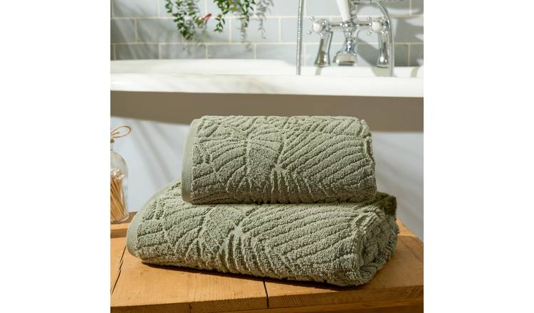 OHS Jacquard Leaf Cotton Hand Towel - 50 x 80cm - Green