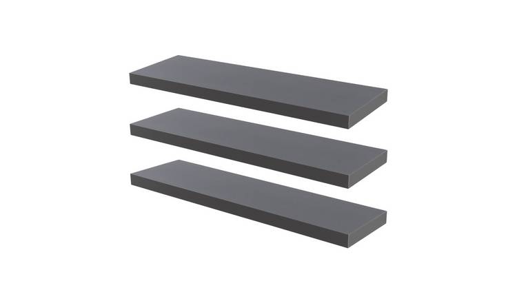 Harbour Housewares Modern Floating Wall Shelves - Grey - Set of 3