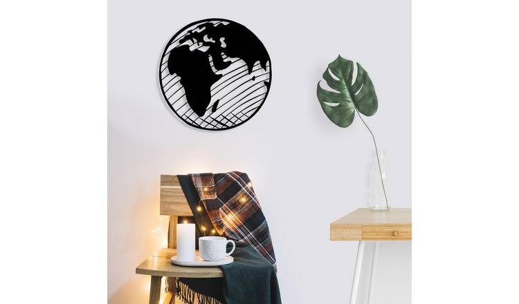 Decortie Metal Wall Sculpture Our Planet - Metal, Matte Black