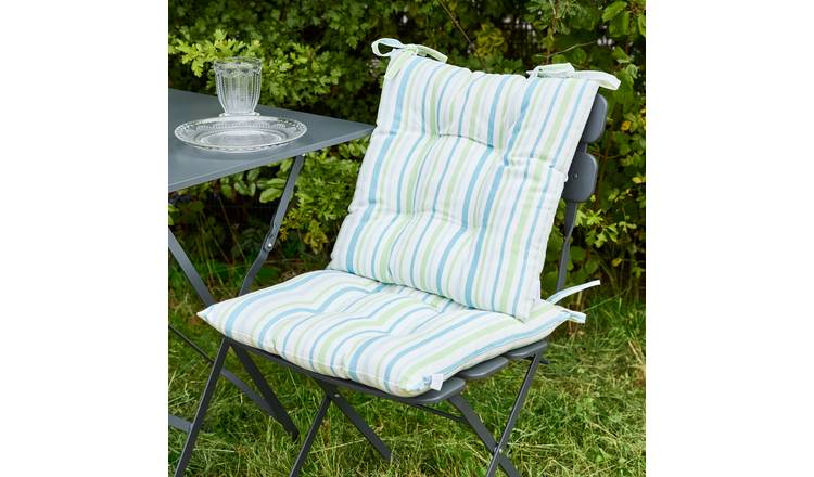 Dibor Set of 2 Striped Outdoor Garden Chair Cushion Seat Pads - Blue