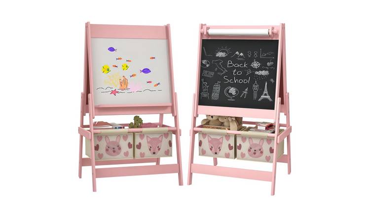 AIYAPLAY 3 in 1 Paper Roll Chalkboard Whiteboard Baskets Kids Easel - Pink