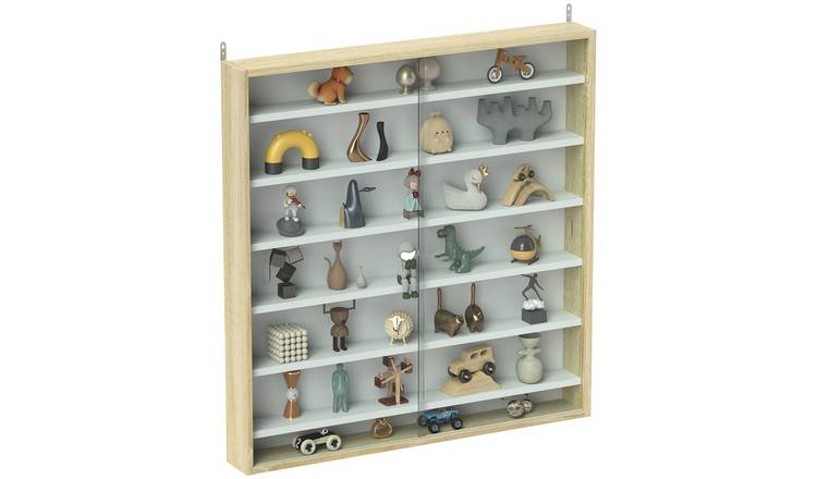 HOMCOM 7 Tier Display Cabinet with 6 Adjustable Shelves - Oak and White