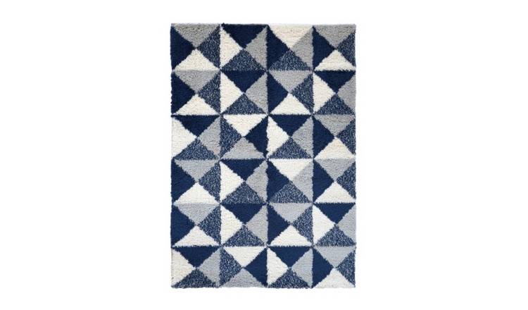 Mega Flooring Blue Shaggy Geometric Rug - 160 x 230cm