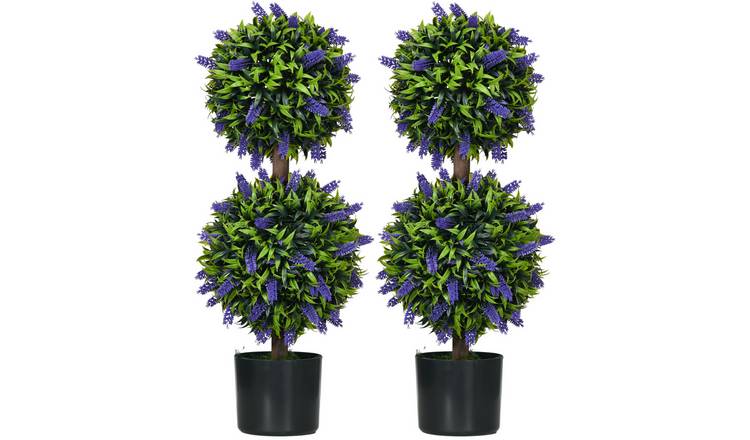 HOMCOM Set of 2 Artificial Ball Trees with 2 Balls and Lavender Flower- Green