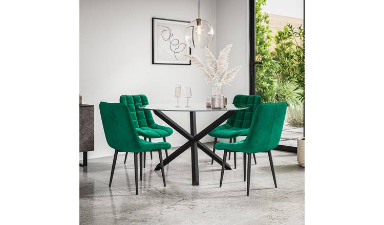 Furniture Online Malvern Nova Glass Top Dining Table & 4 Green Chairs