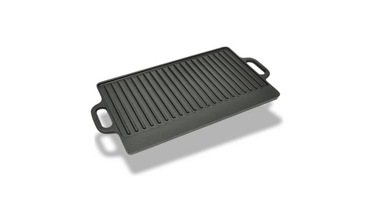 Walplus Cast Iron Grill Platter Reversible - 50 x 23 x 1.5 cm - Black