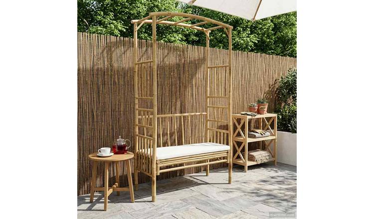 Walplus Bamboo Garden Arch with Bench - Cream White - 115 x 50 x 205 cm