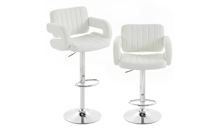 HOMCOM Set of 2 PU leather Bar Stools with Backrest and Armrest - White