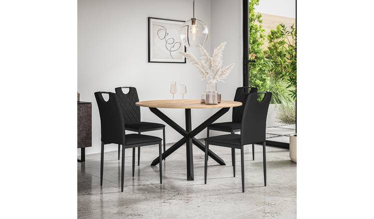 Furniture Online Malvern Monza Oak Table Dining Table & 4 Black Chairs