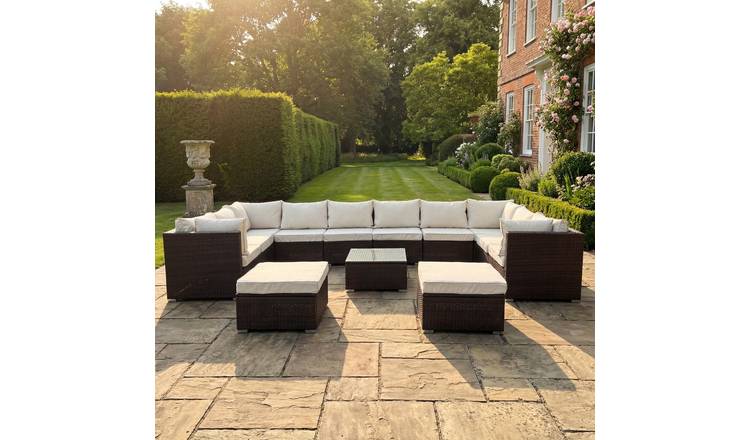 Artemis Home Oliena 12 Seat Modular Rattan Large U-Shape Furniture - Brown