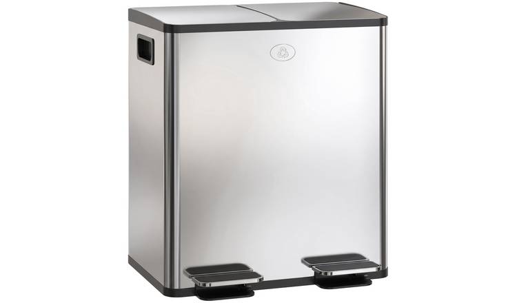 HOMCOM 40L Stainless Steel Dual Kitchen Bin with Inner Buckets- Silver
