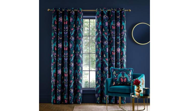 Catherine Lansfield Mya Eyelet Curtains - Navy Blue - 117 x 137cm