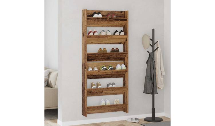 Walplus Pack of 2 Engineered Wood Shoe Cabinet - Old Wood - 80 x 18 x 90 cm