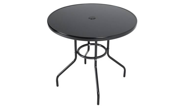 Living and Home Metallic and Tempered Glass Garden Round Table with Parasol Hole