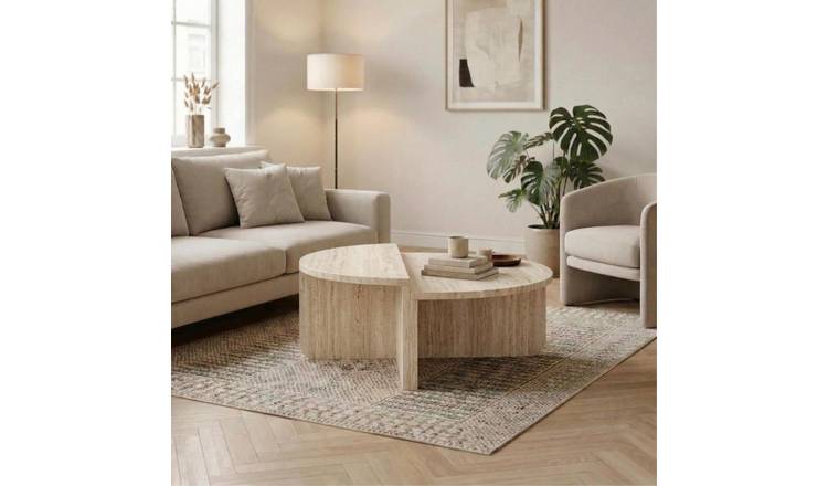 Decortie Aloeva Particleboard Nesting Coffee Table Set - Dark Oak, Travertine