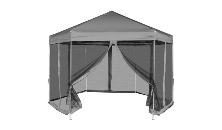Walplus 3.6 x 3.1 m Hexagonal Pop-Up Marquee with 6 Sidewalls - Grey