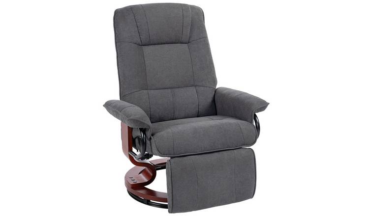 HOMCOM Linen-Like Upholstered Reclining Chair with Wooden Base - Grey