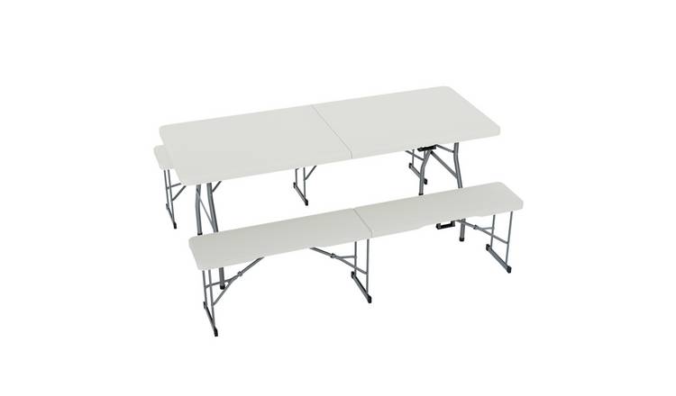 Home Vida 6ft Folding Table & 2 Benches Dining Set - White