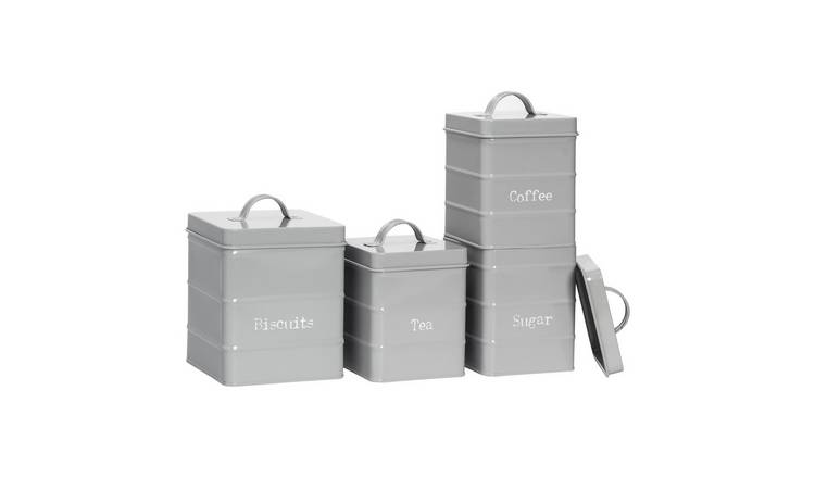 Harbour Housewares 4 Piece Vintage Metal Kitchen Canisters Set - Grey