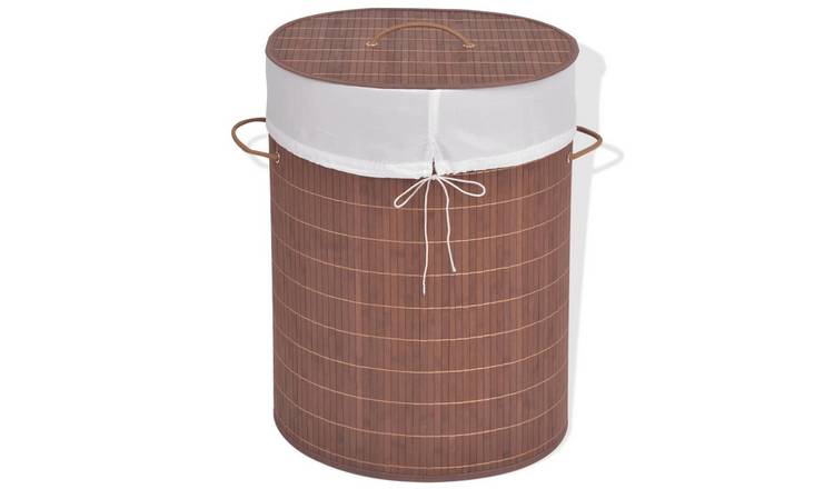 Walplus Oval Bamboo Laundry Bin - Brown - 45 x 35 x 60 cm
