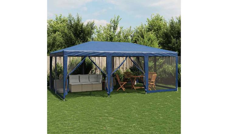 Walplus 6 x 4 m HDPE Party Tent with 10 Mesh Sidewalls - Blue