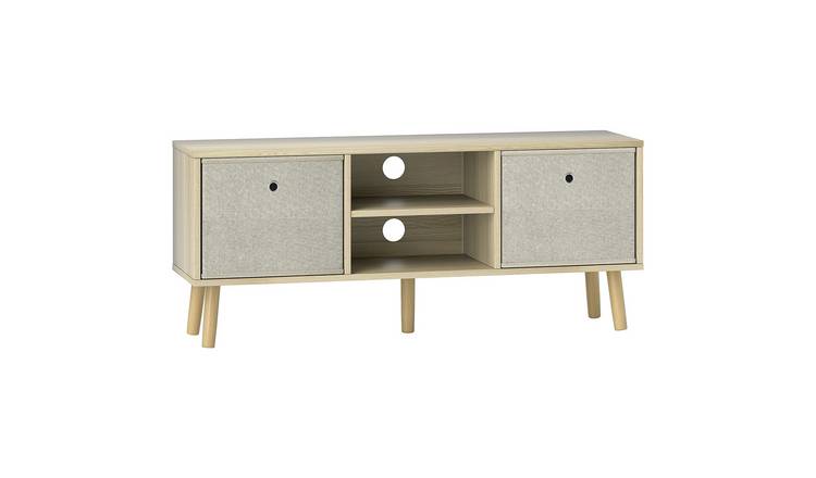 HOMCOM TV Cabinet Stand Unit with Foldable Drawers and Shelves - Natural
