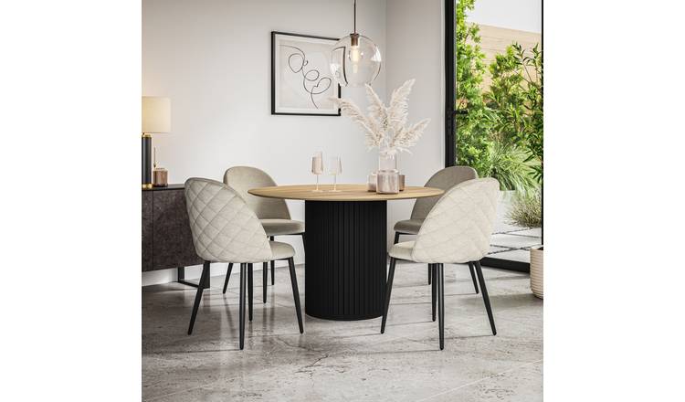 Furniture Online Arlo Raye Oak Top w Blk Legs Dining Table & 4 Beige Chairs