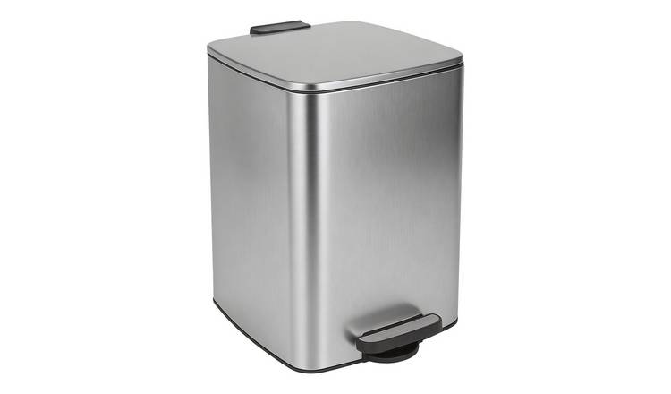 Harbour Housewares Square Stainless Steel Kitchen Pedal Bin - 20L - Brushed