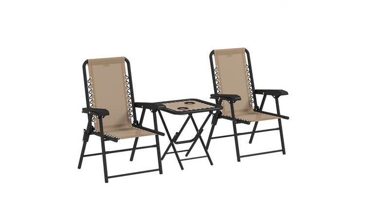 Outsunny 2 Seater Metal Foldable Garden Bistro Set with Cup Holder - Khaki