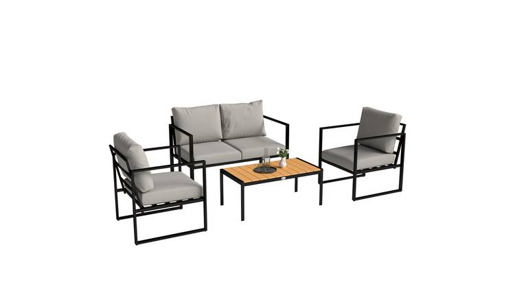 Outsunny 4 Piece Patio Furniture with Slatted Table - Grey
