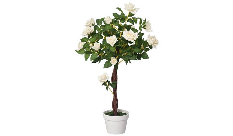 Outsunny Artificial Rose Tree with Twisted Trunk - White and Green